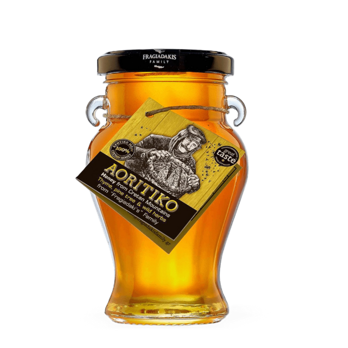 Aoritiko Cretan Honey Amfores-Thyme, Pine Tree and Wild Herbs Glass Jar 8.8oz (250gr)