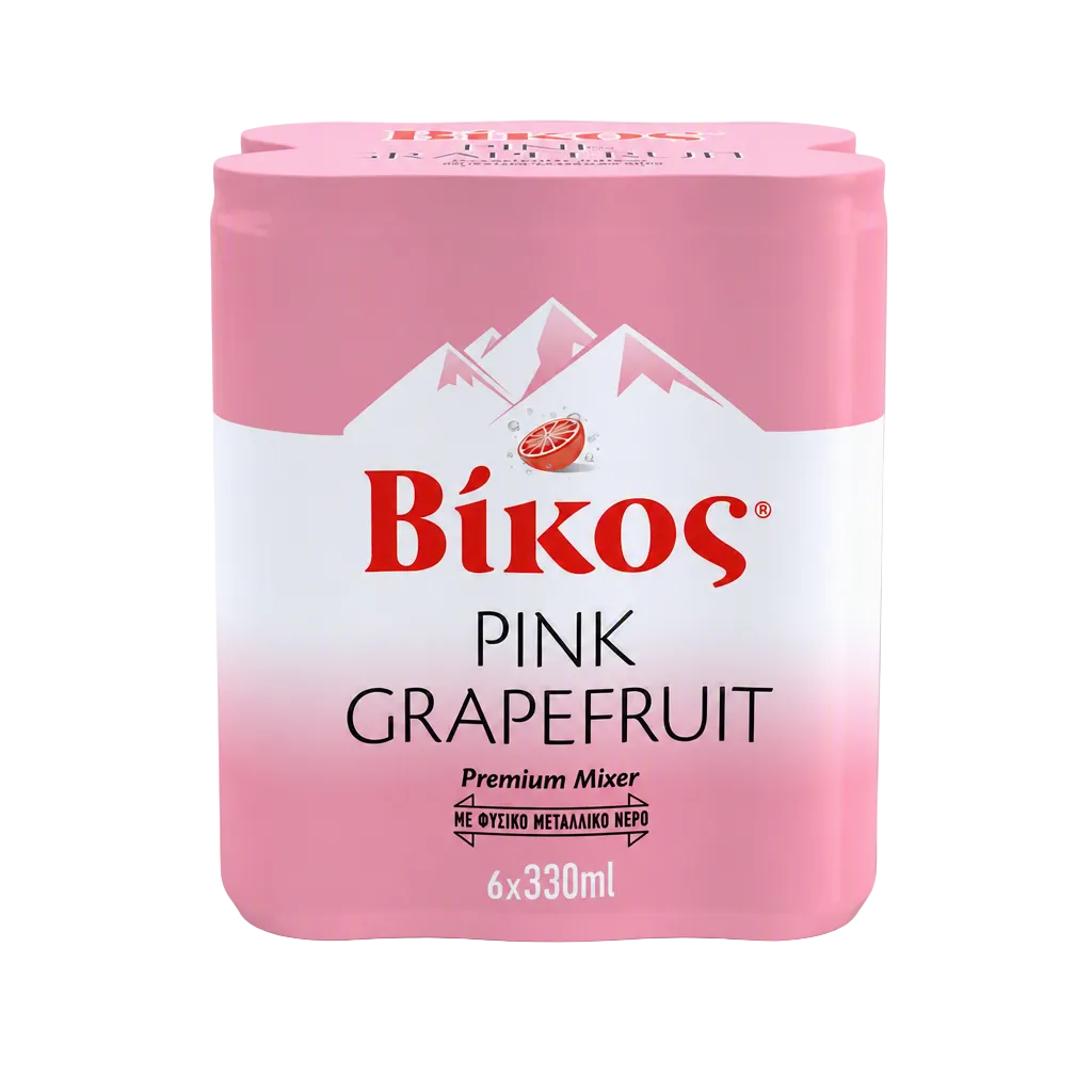 Vikos-Pink Grapefruit Soda Can - Prepack 6 x 11.16oz (330ml)
