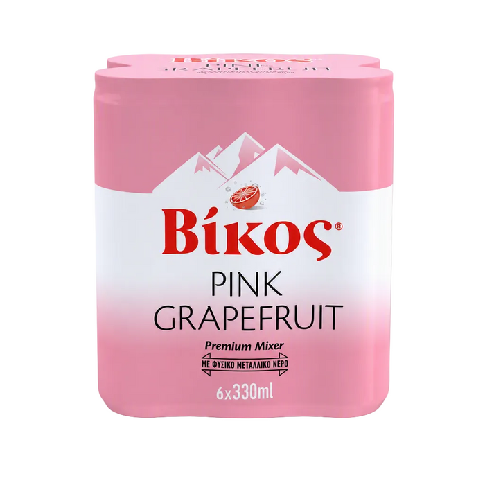 Vikos-Pink Grapefruit Soda Can - Prepack 6 x 11.16oz (330ml)