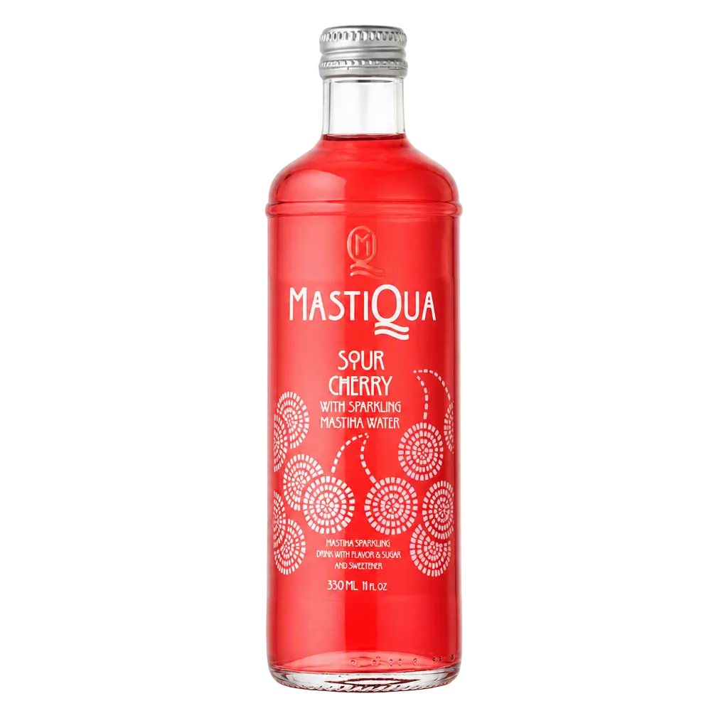 Mastiqua-Sour Cherry with Sparkling Masticha Water NRB Glass 11.2oz (330ml)