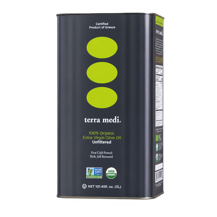Greek Organic Unfiltered Olive Oil 3 Liter Tin - Terra Medi