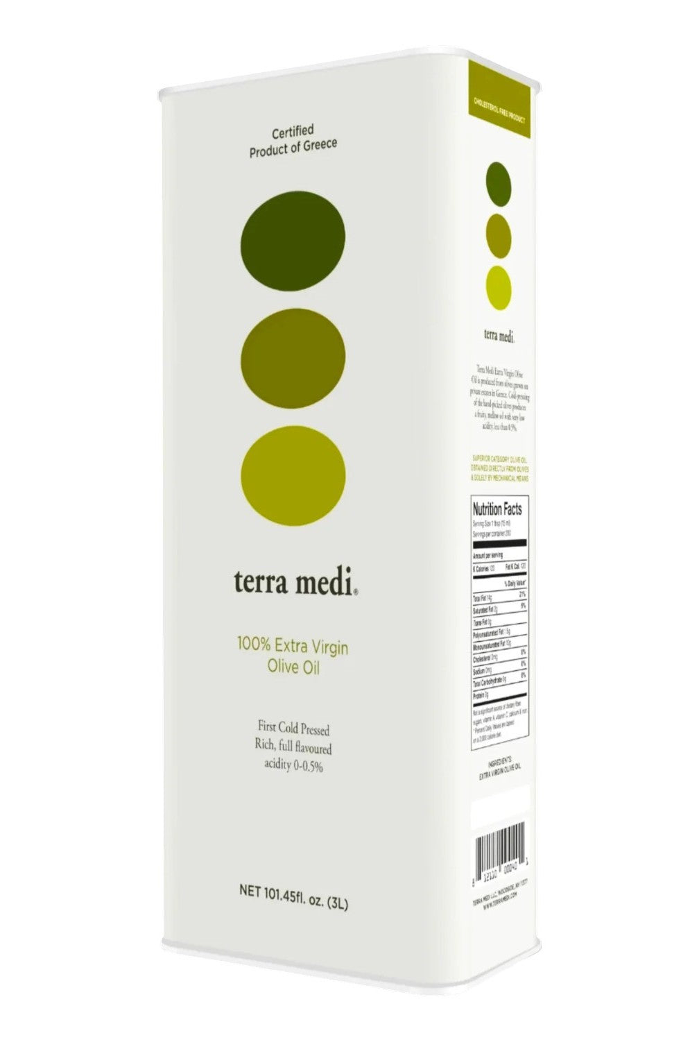 Greek Extra Virgin Olive Oil 3 Liter Tin - Terra Medi