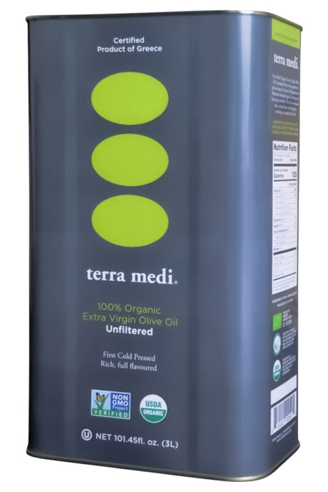 Greek Organic Unfiltered Olive Oil 3 Liter Tin - Terra Medi