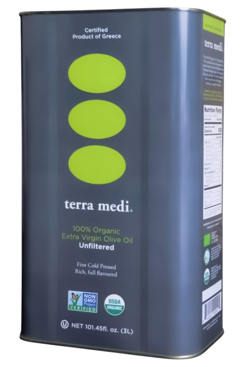 Greek Organic Unfiltered Olive Oil 3 Liter Tin - Terra Medi